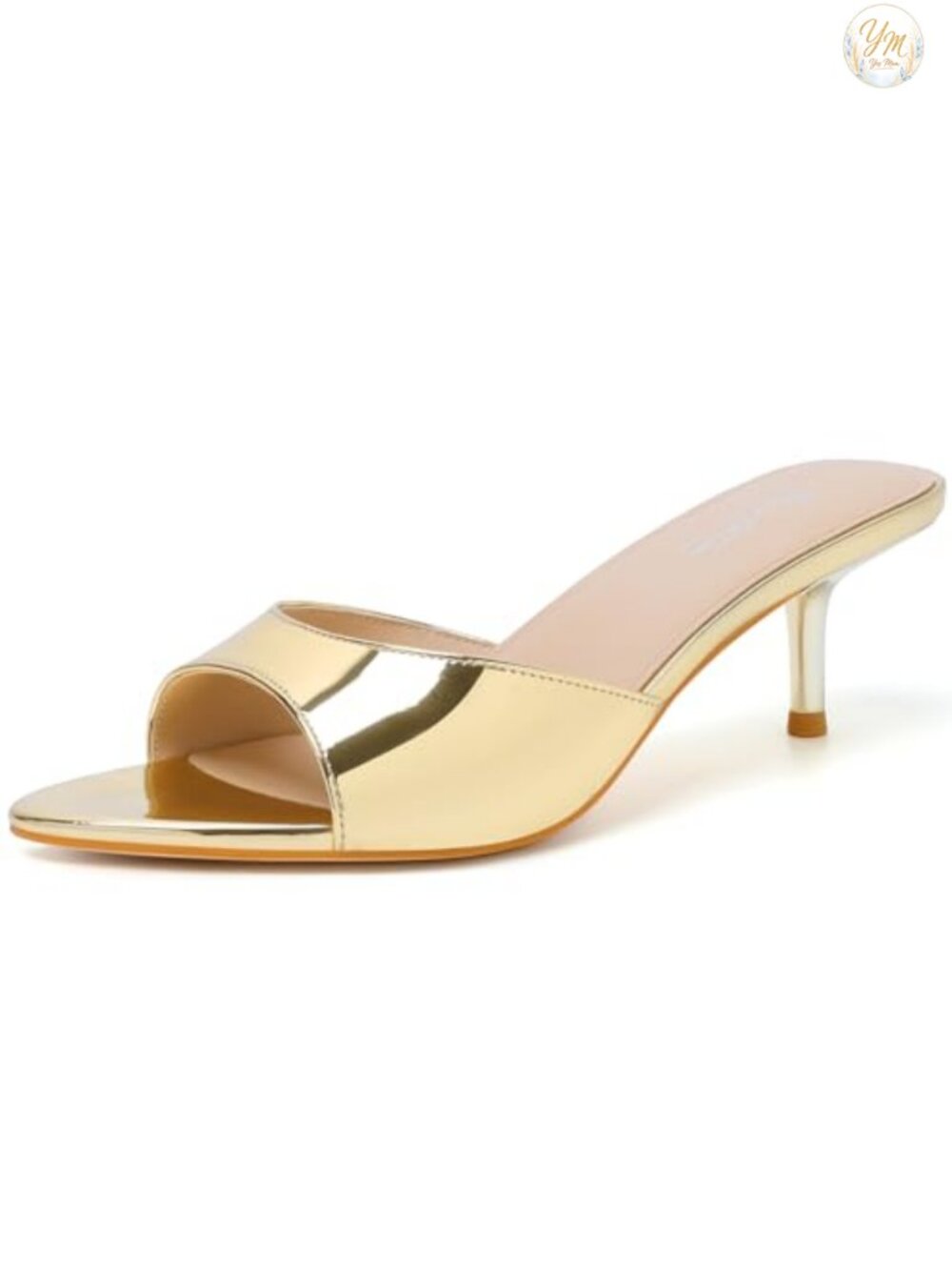 Kitten Heels Pointed Toe Mule Sandals Slip On Faux Leather Party Dress